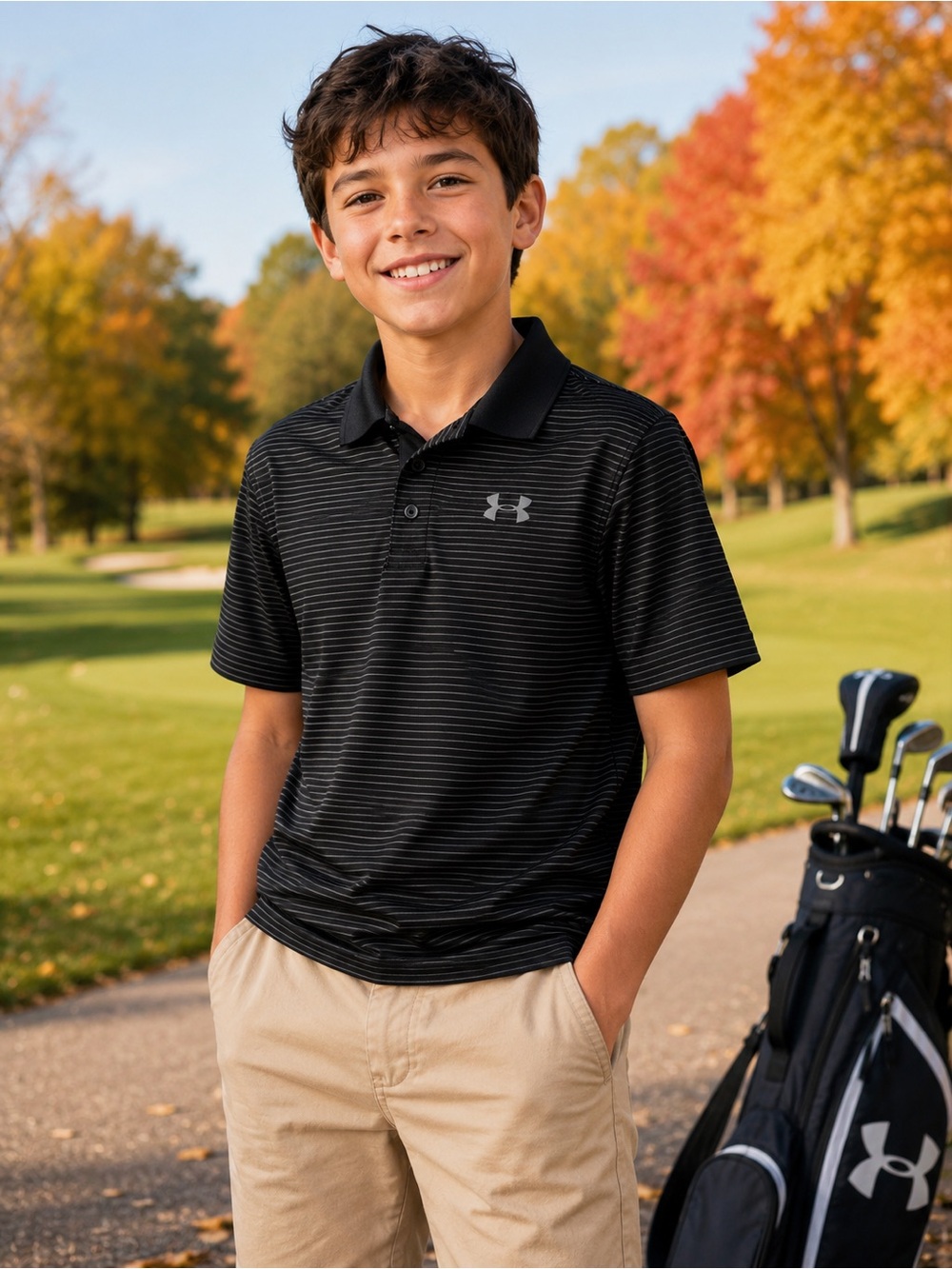 Under Armour Boys HeatGear Striped Polo Shirt Size Medium